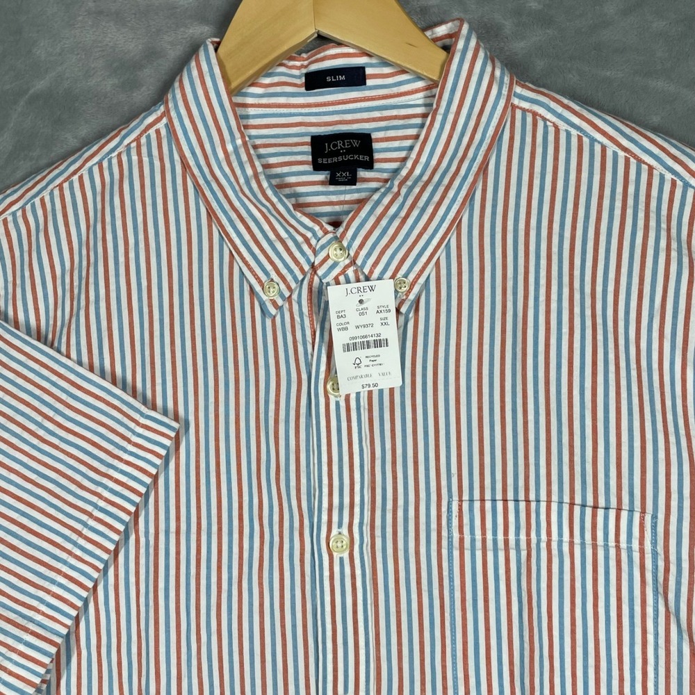 J.Crew Seersucker Slim Fit Short Sleeve Striped Button Down Shirt XXL AX159 NEW